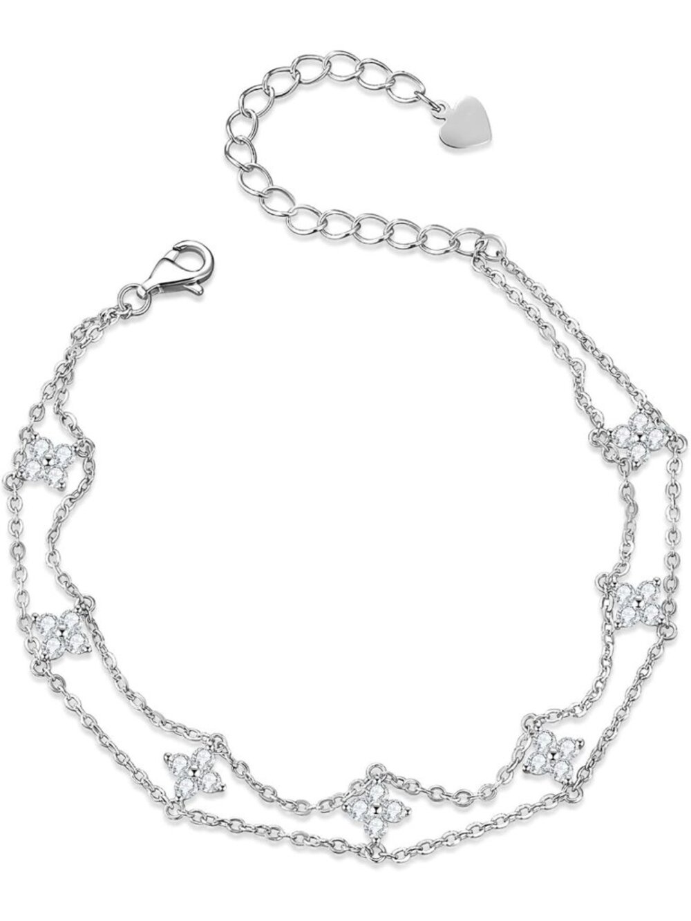 Chic Double-Chain Four-Leaf Clover Moissanite Bracelet for Women - Elegant